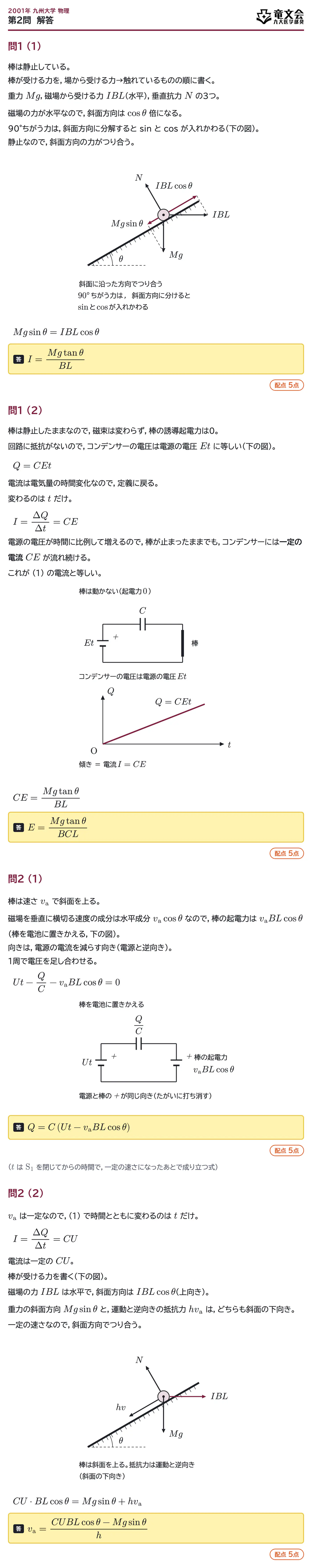 2001年九州大学物理 第2問 解答・解説