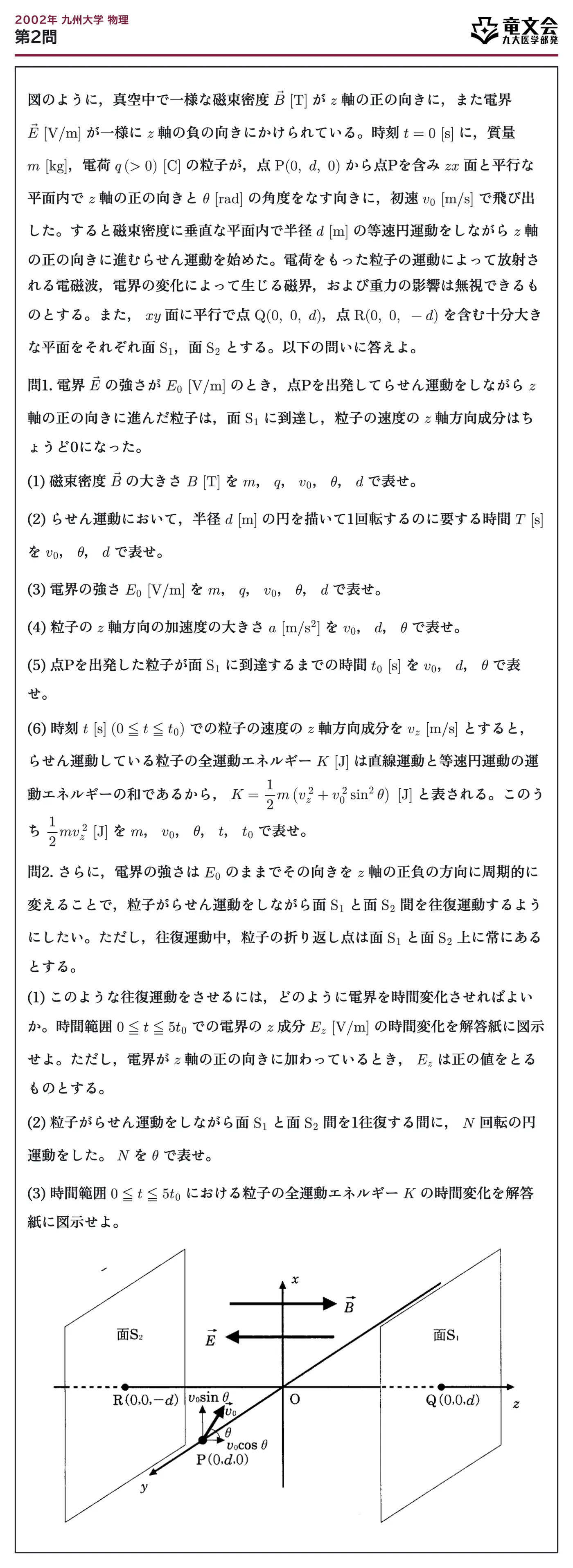 2002年九州大学物理 第2問 問題