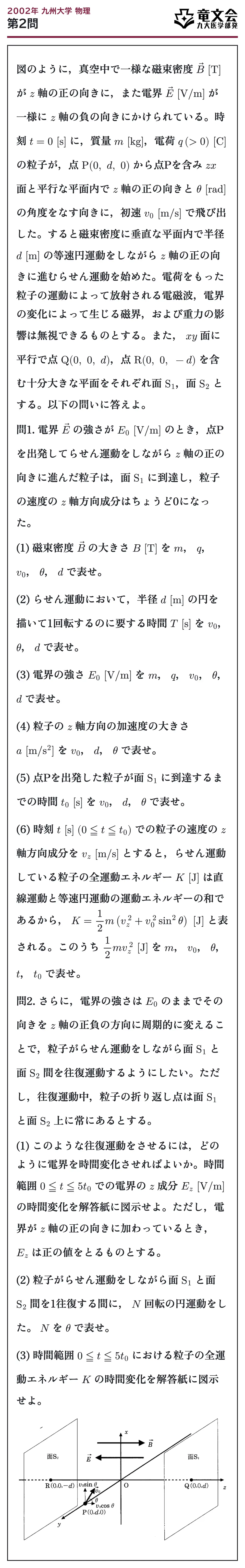 2002年九州大学物理 第2問 問題