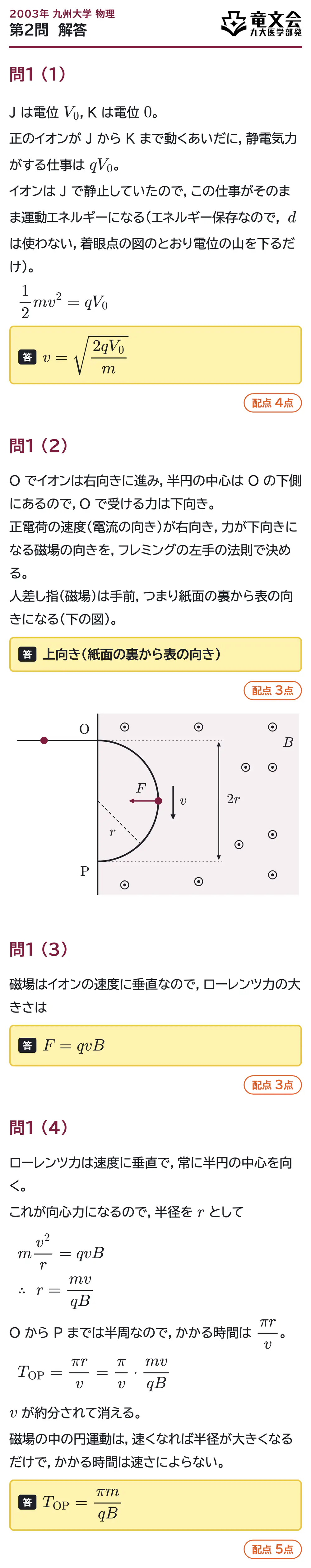 2003年九州大学物理 第2問 解答・解説