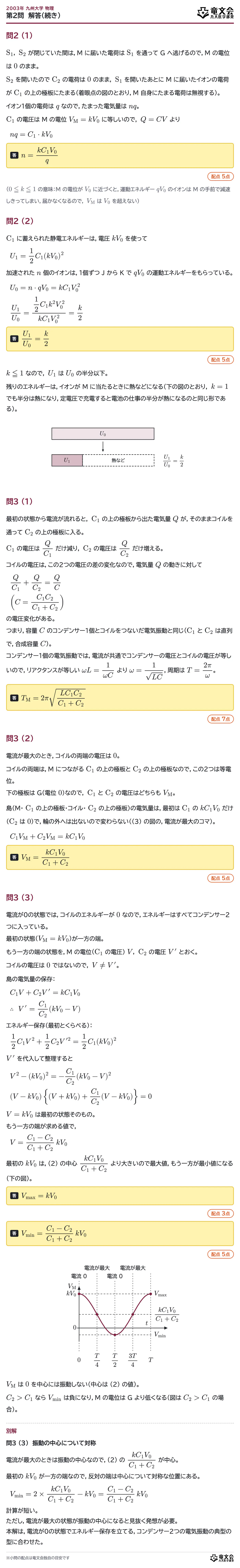 2003年九州大学物理 第2問 解答・解説(続き)