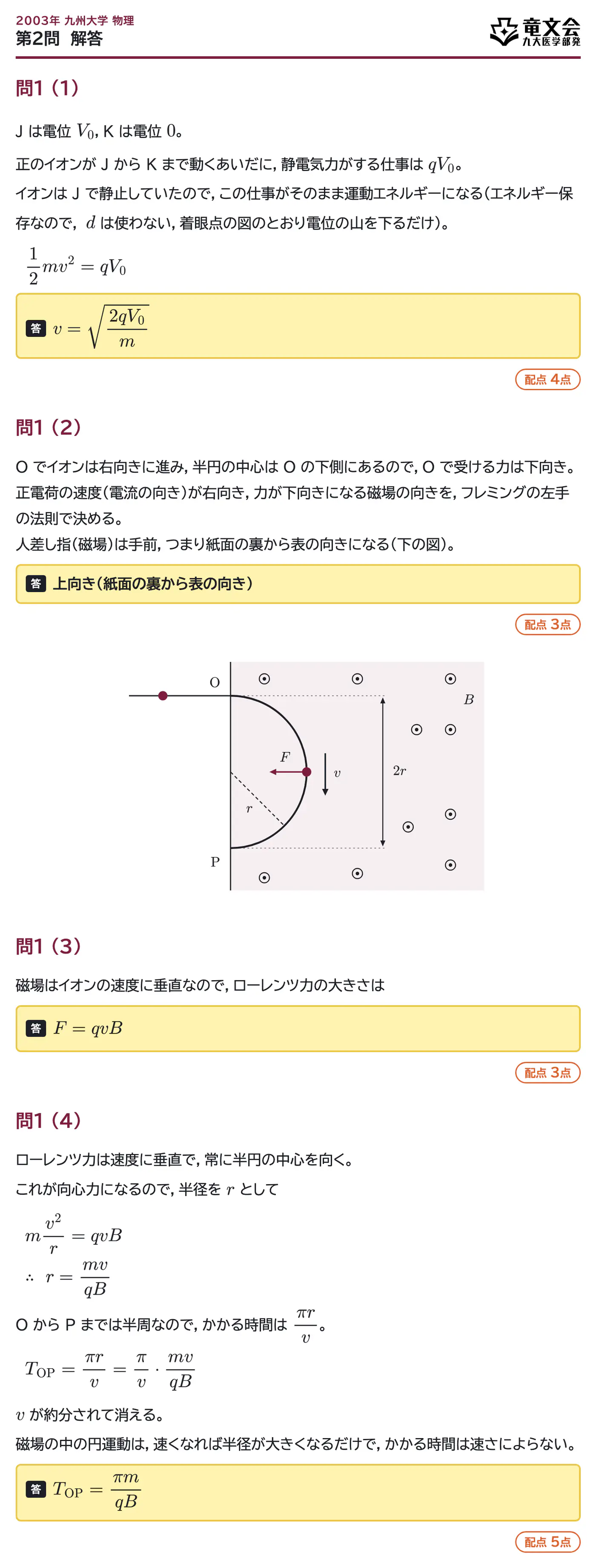 2003年九州大学物理 第2問 解答・解説