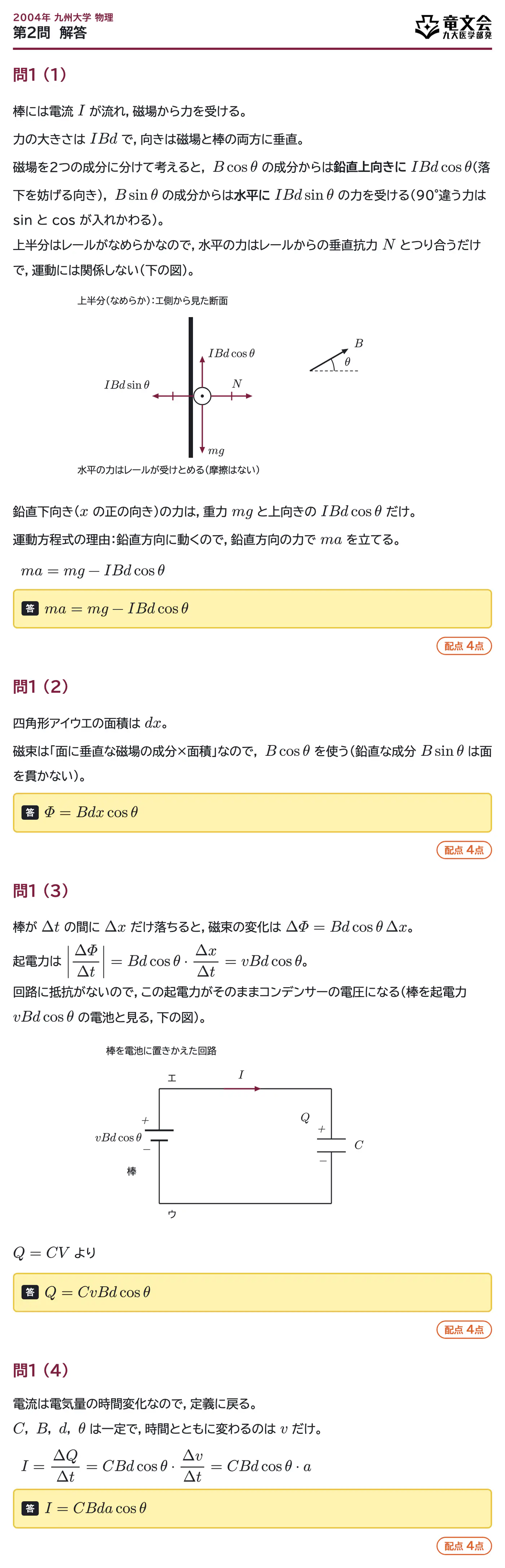 2004年九州大学物理 第2問 解答・解説