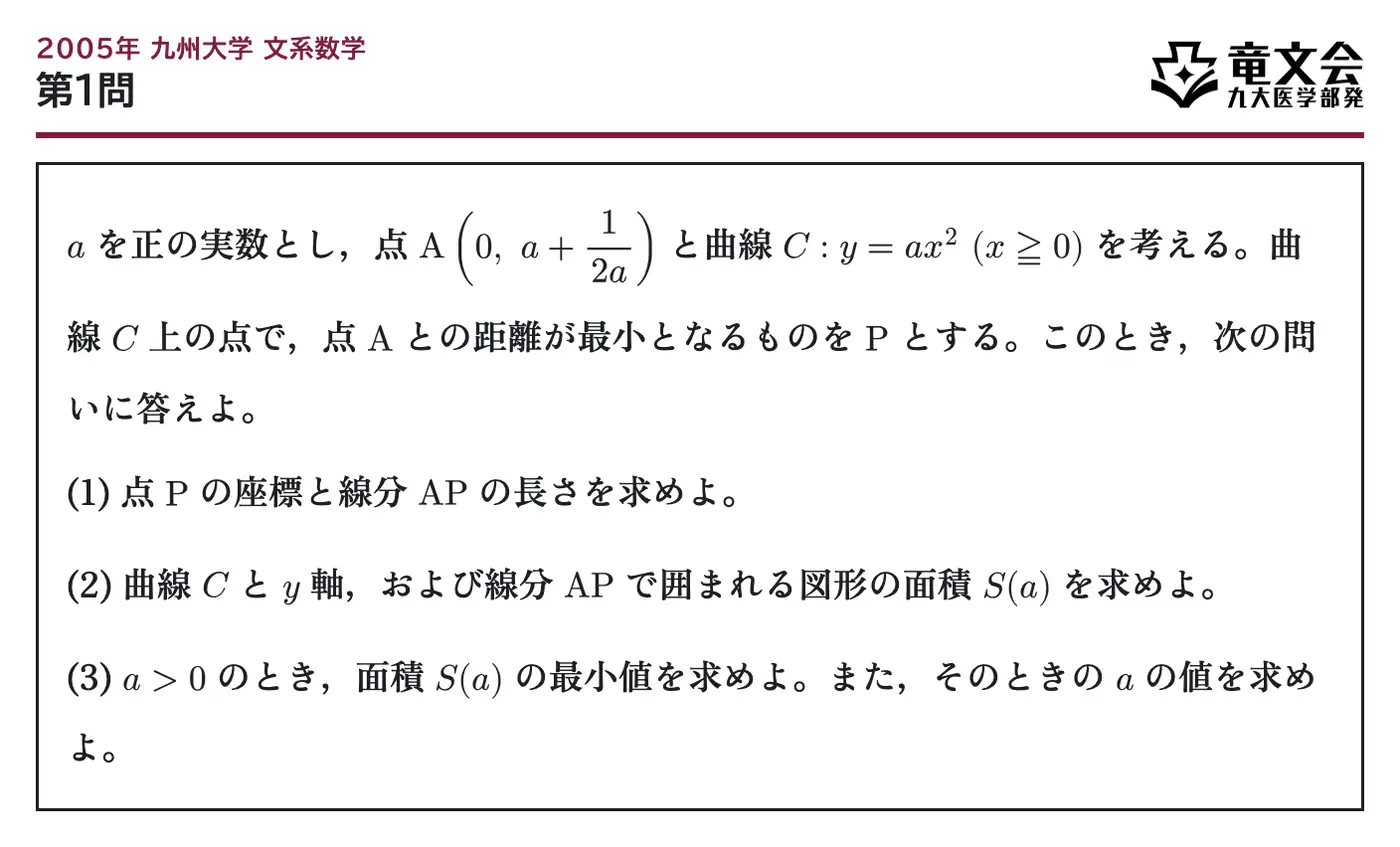 2005年九州大学文系数学 第1問 問題