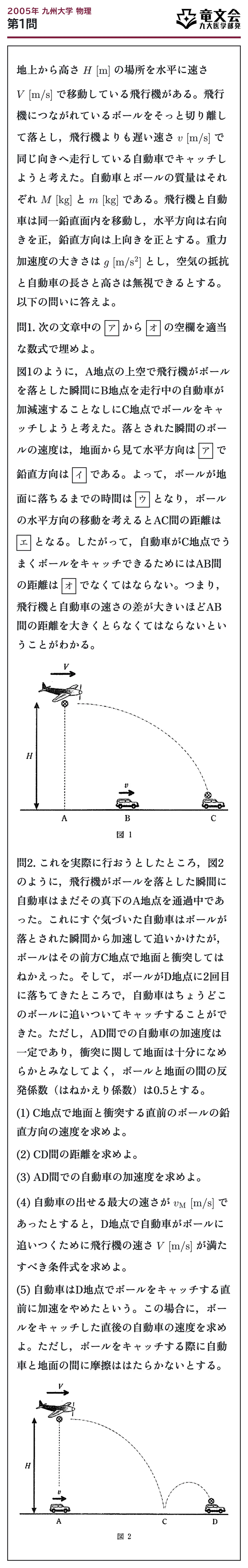 2005年九州大学物理 第1問 問題