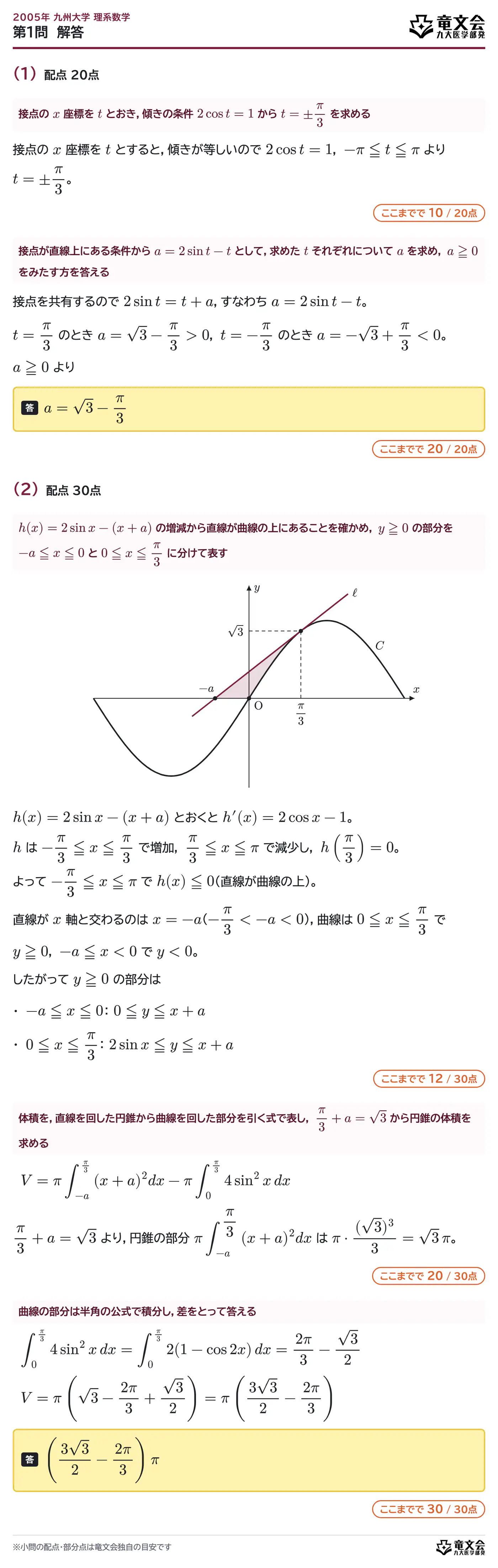 2005年九州大学理系数学 第1問 解答・解説