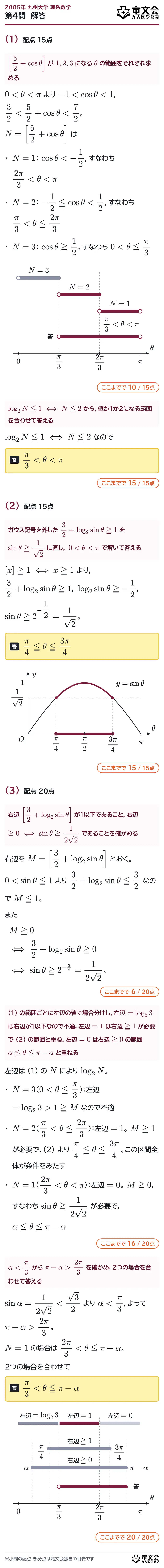 2005年九州大学理系数学 第4問 解答・解説