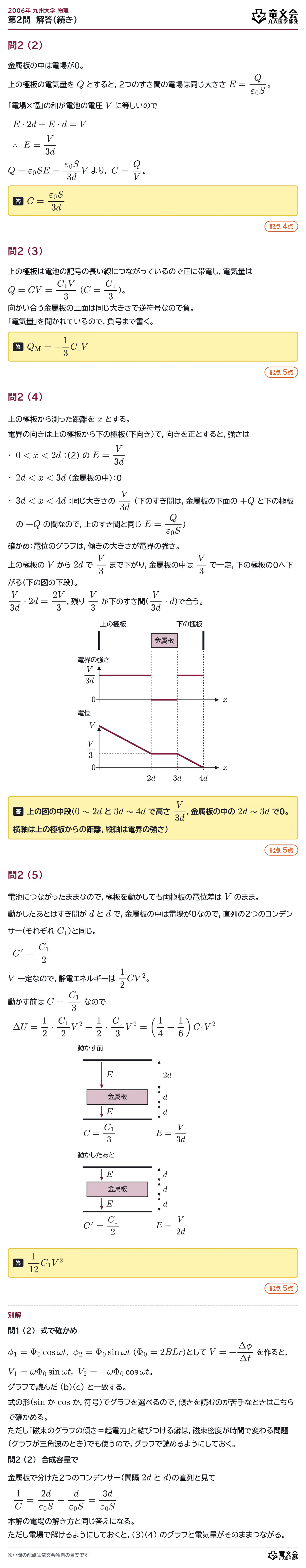 2006年九州大学物理 第2問 解答・解説(続き)