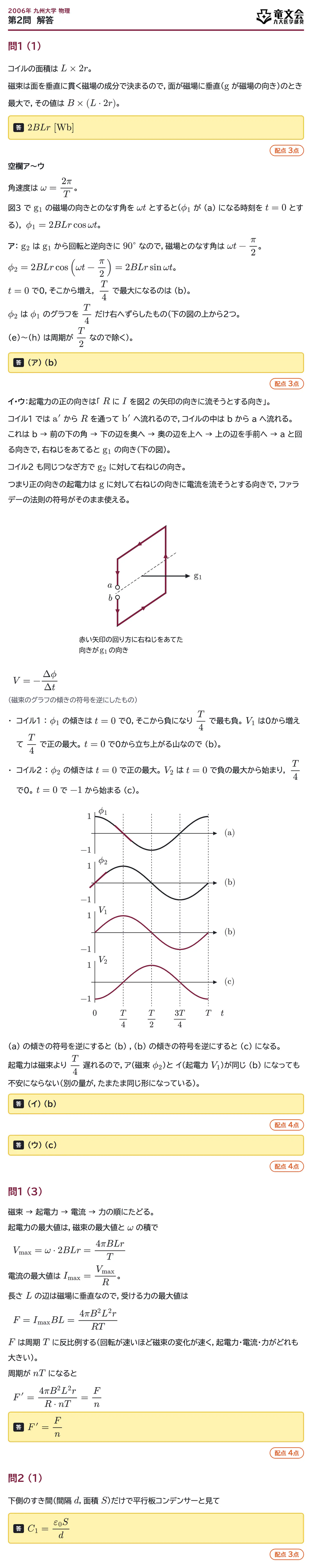 2006年九州大学物理 第2問 解答・解説