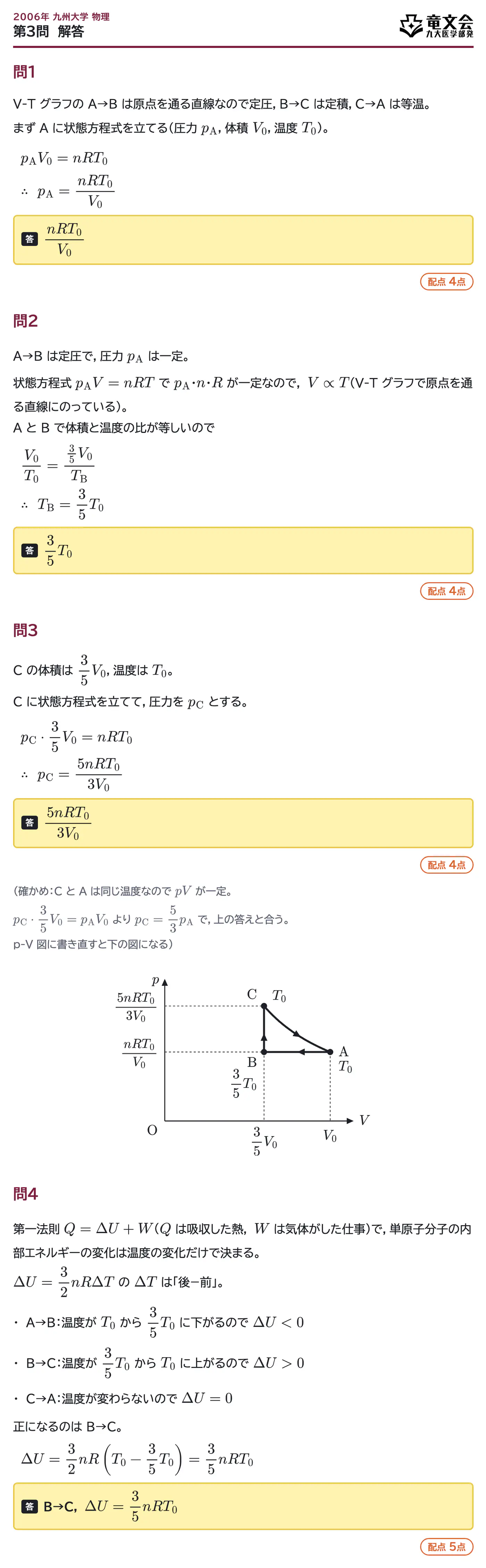 2006年九州大学物理 第3問 解答・解説
