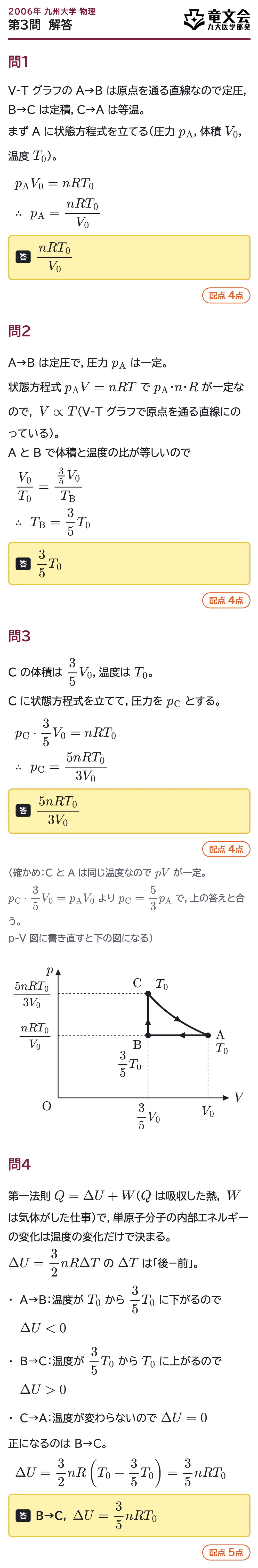 2006年九州大学物理 第3問 解答・解説