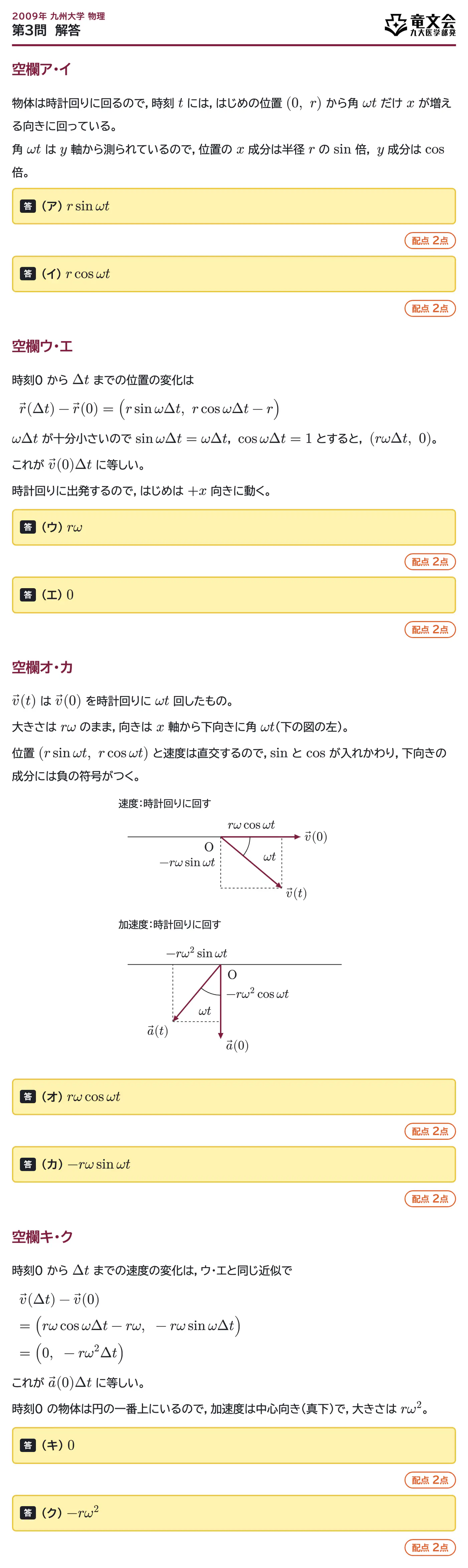 2009年九州大学物理 第3問 解答・解説
