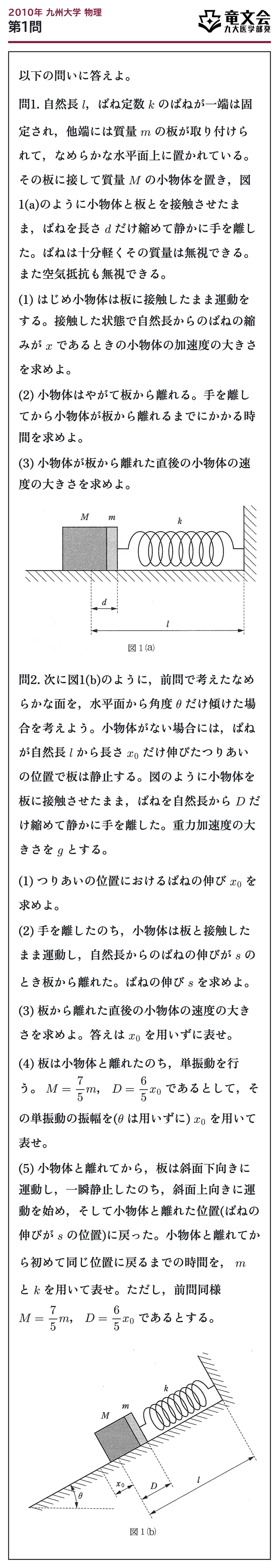 2010年九州大学物理 第1問 問題