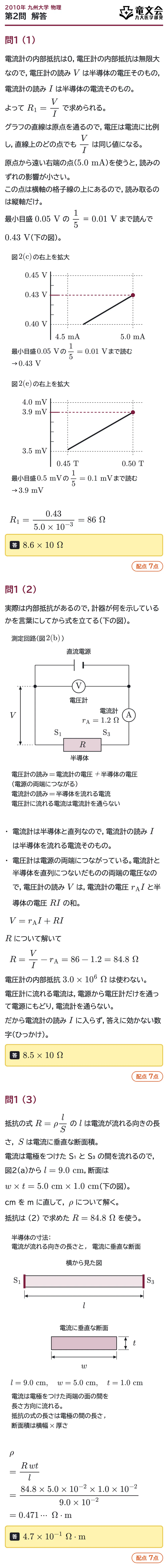 2010年九州大学物理 第2問 解答・解説