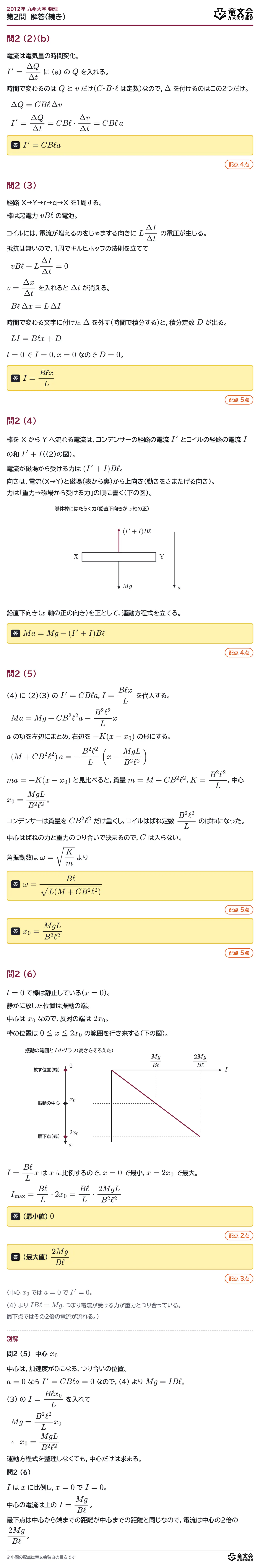 2012年九州大学物理 第2問 解答・解説(続き)