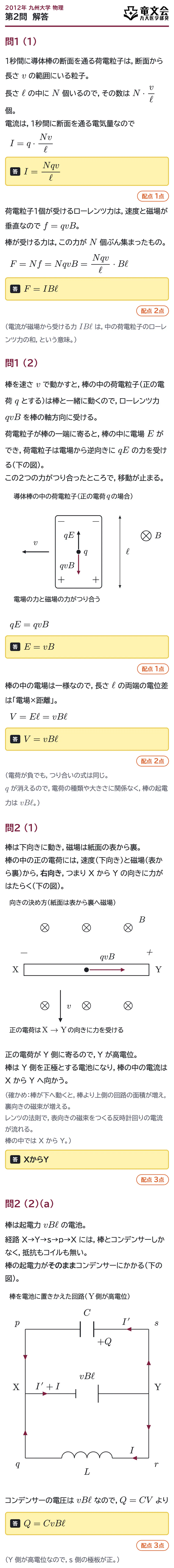 2012年九州大学物理 第2問 解答・解説