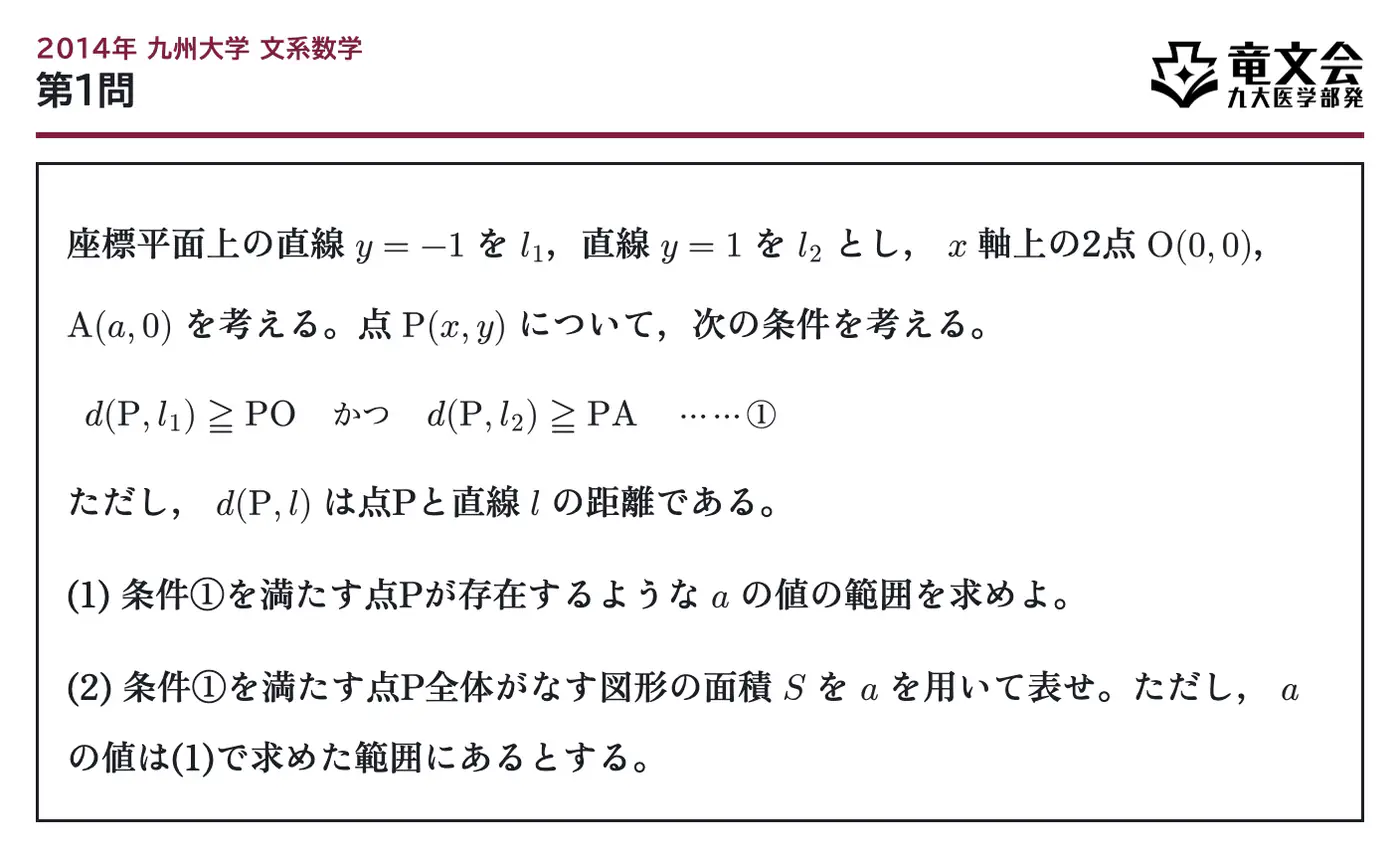 2014年九州大学文系数学 第1問 問題