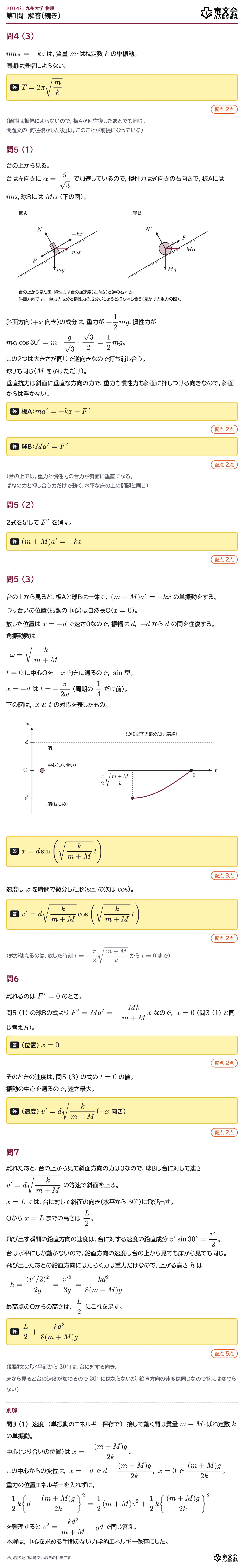 2014年九州大学物理 第1問 解答・解説(続き)