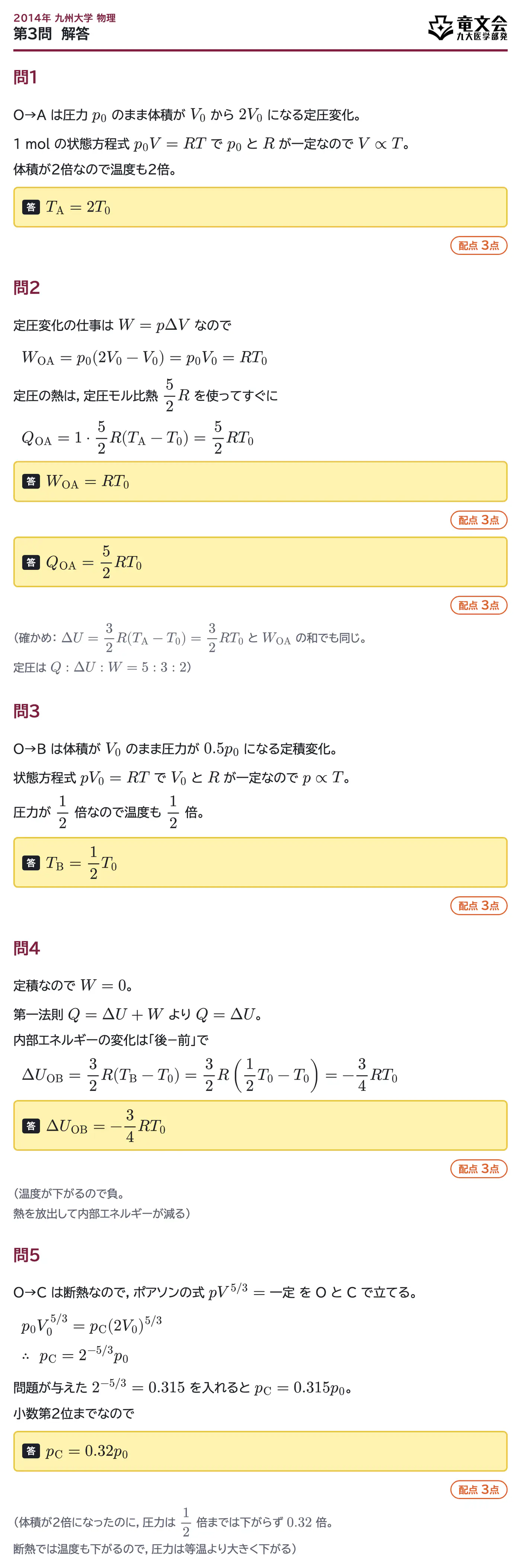 2014年九州大学物理 第3問 解答・解説