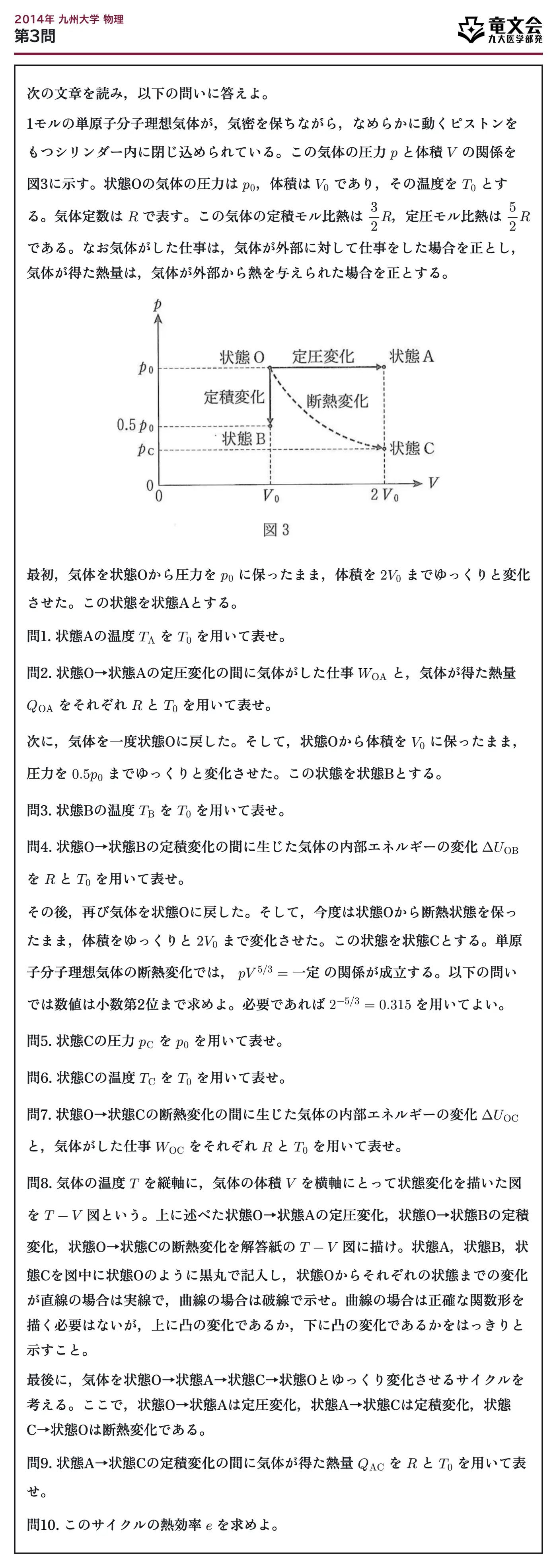 2014年九州大学物理 第3問 問題