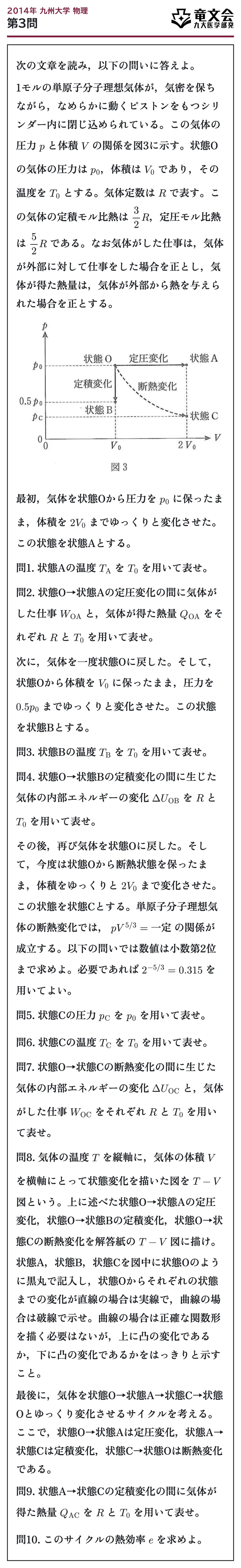 2014年九州大学物理 第3問 問題