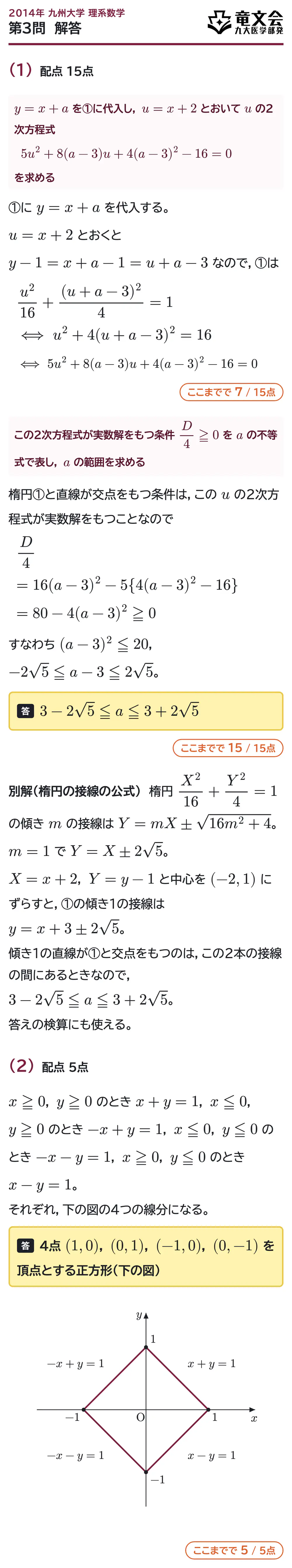2014年九州大学理系数学 第3問 解答・解説
