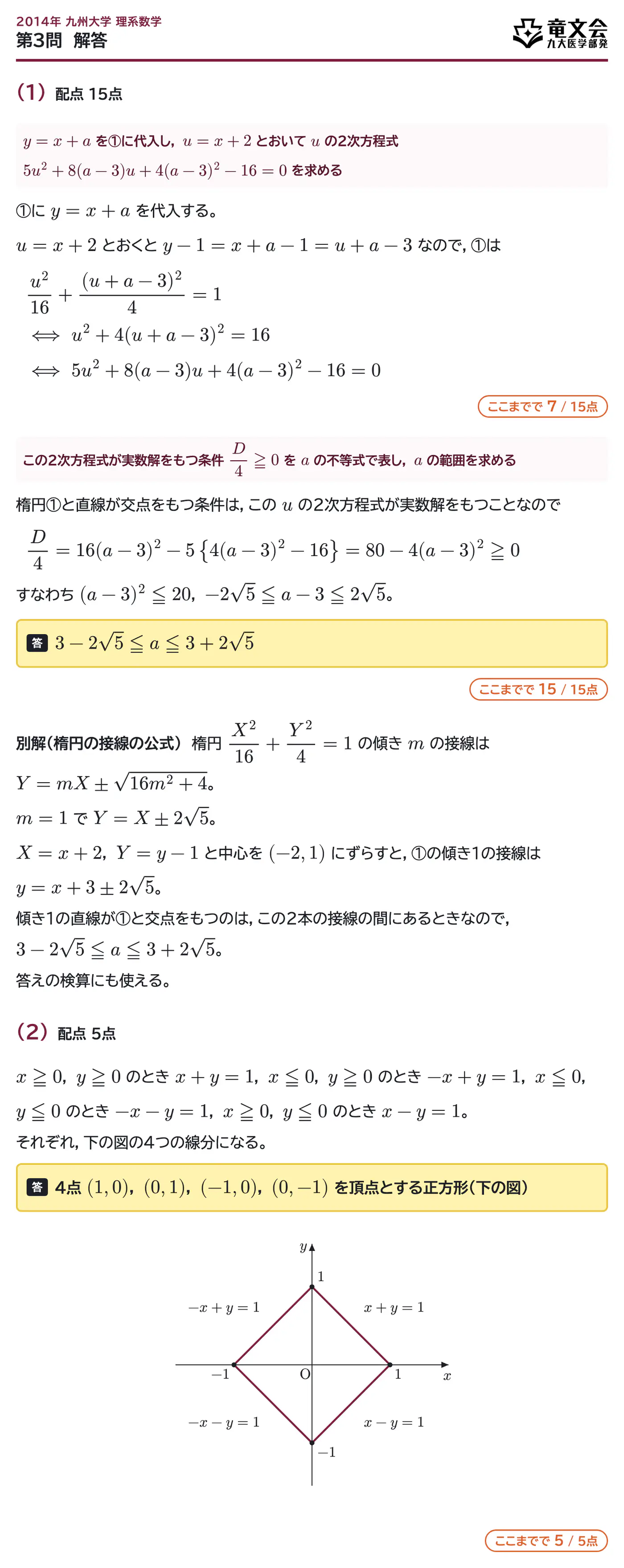 2014年九州大学理系数学 第3問 解答・解説