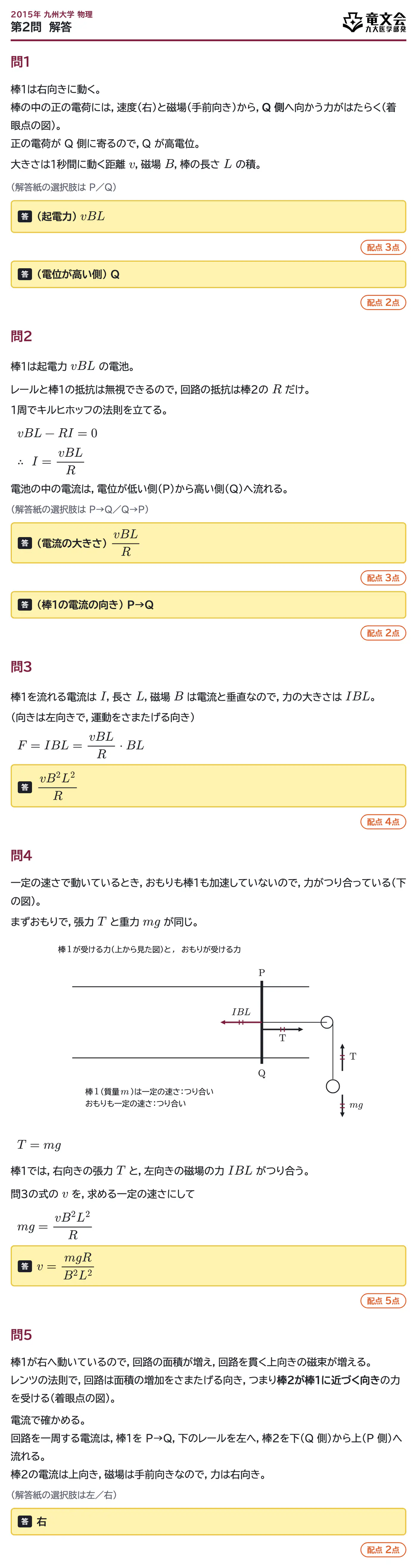 2015年九州大学物理 第2問 解答・解説