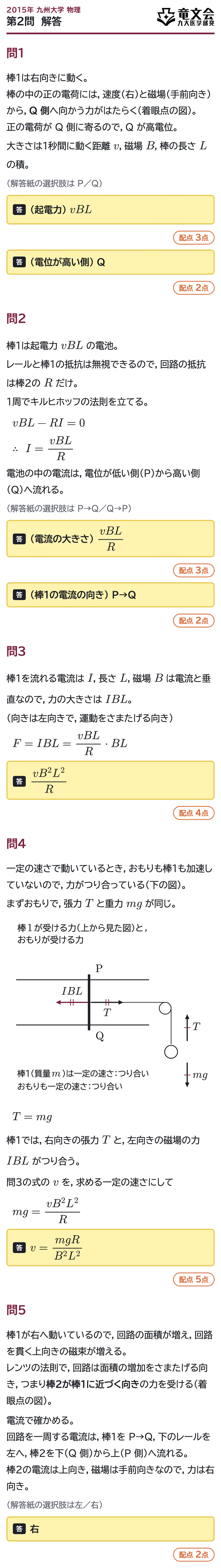 2015年九州大学物理 第2問 解答・解説