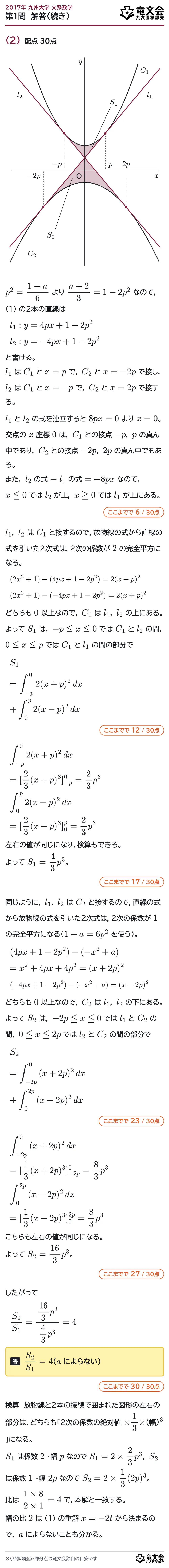 2017年九州大学文系数学 第1問 解答・解説(続き)