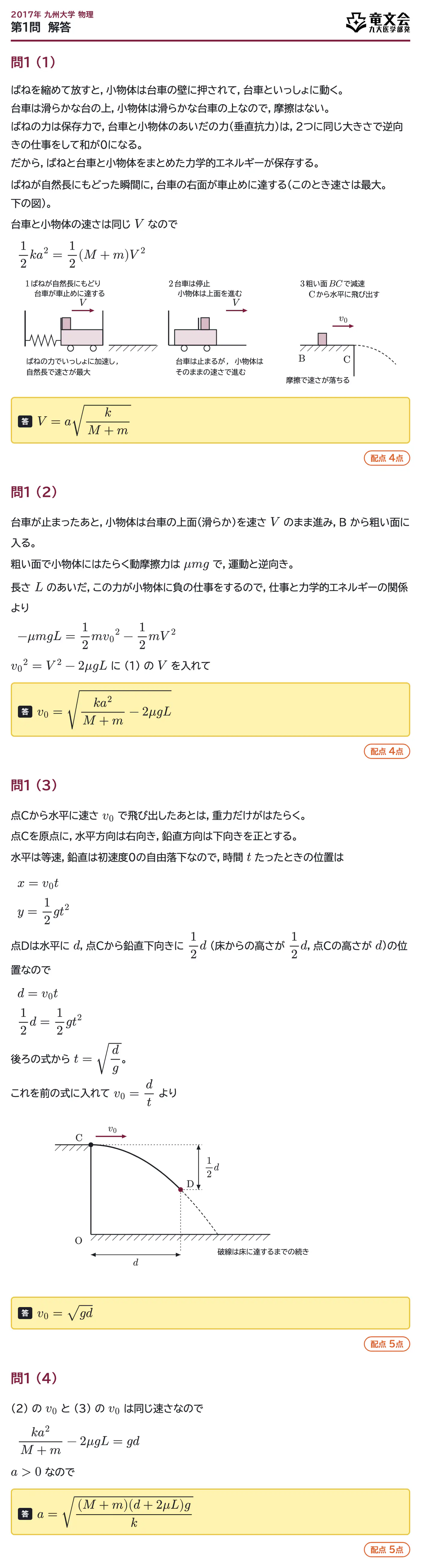 2017年九州大学物理 第1問 解答・解説