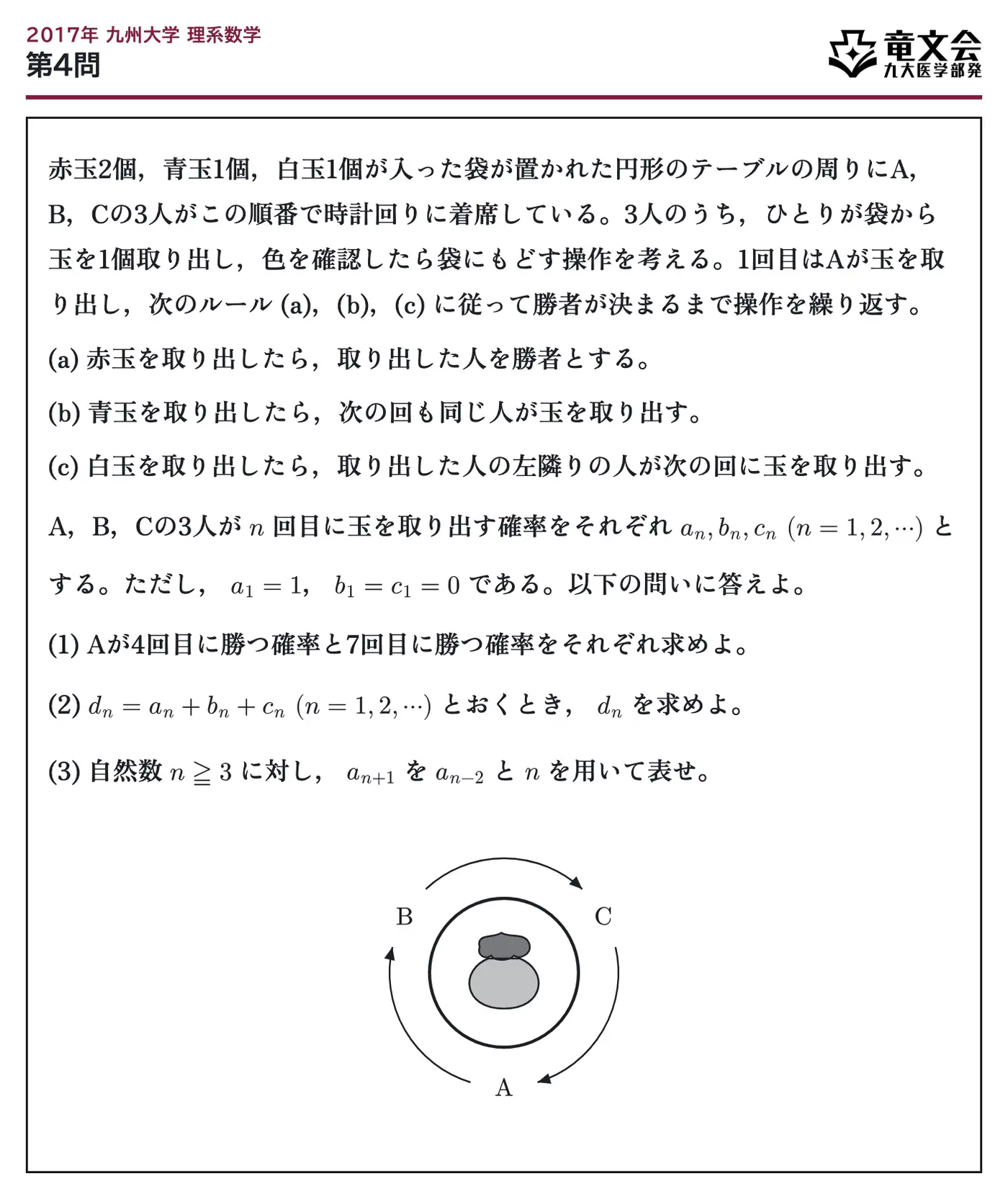 2017年九州大学理系数学 第4問 問題