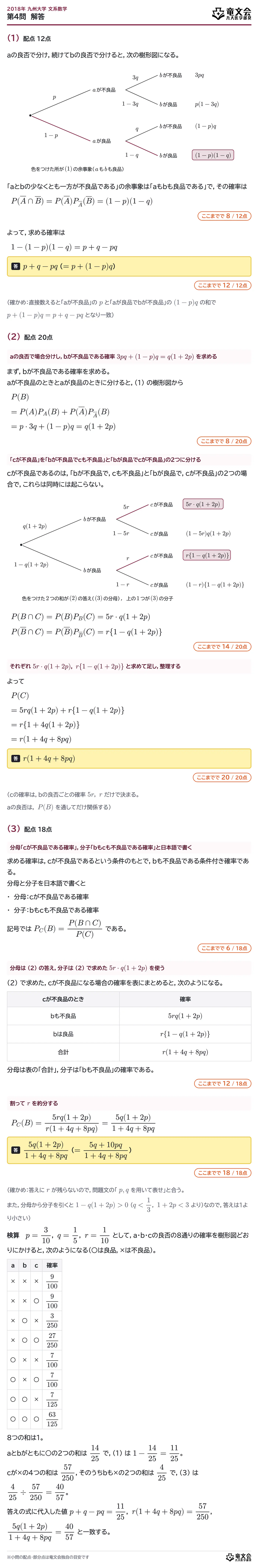 2018年九州大学文系数学 第4問 解答・解説