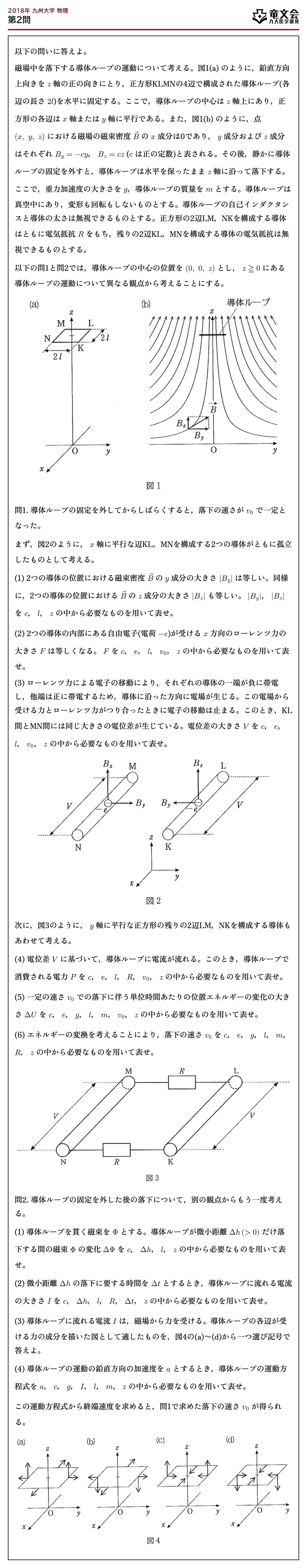 2018年九州大学物理 第2問 問題