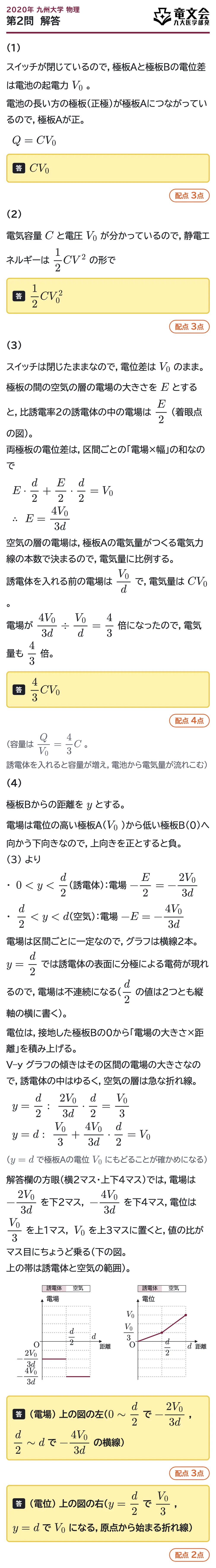 2020年九州大学物理 第2問 解答・解説