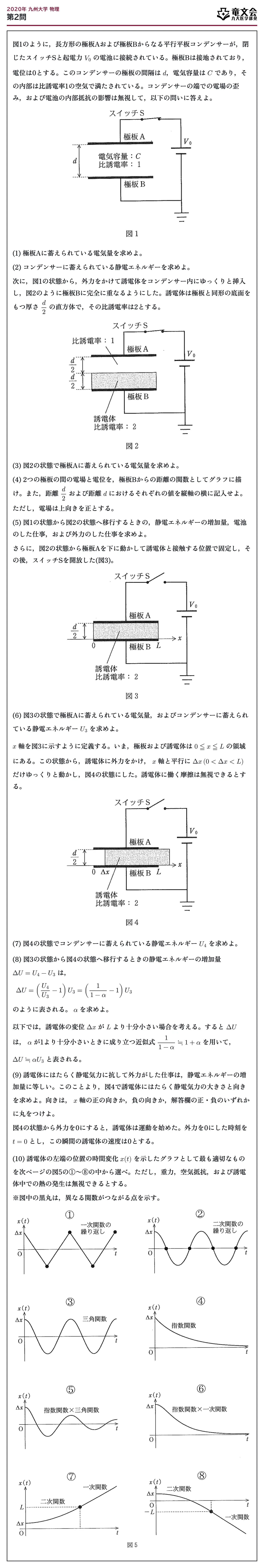 2020年九州大学物理 第2問 問題
