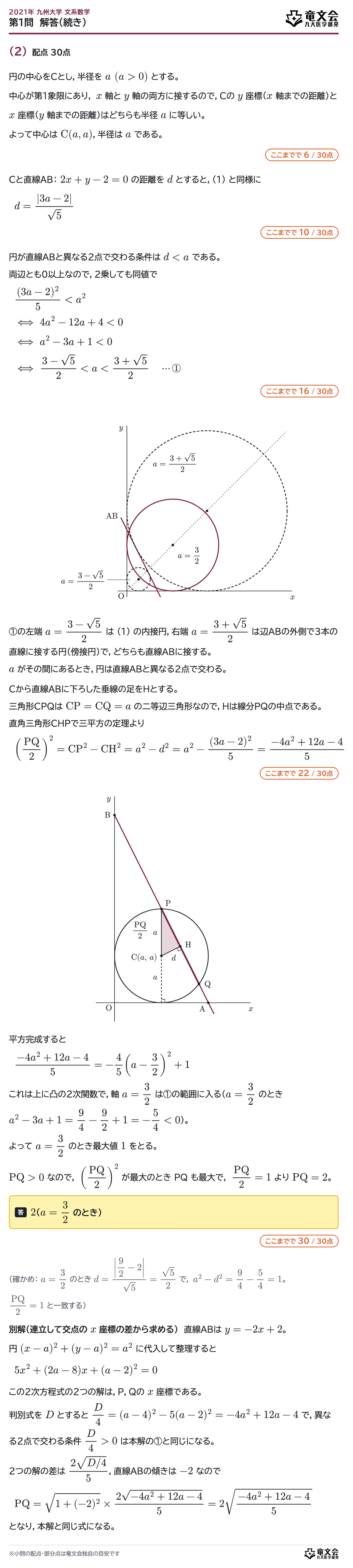 2021年九州大学文系数学 第1問 解答・解説(続き)