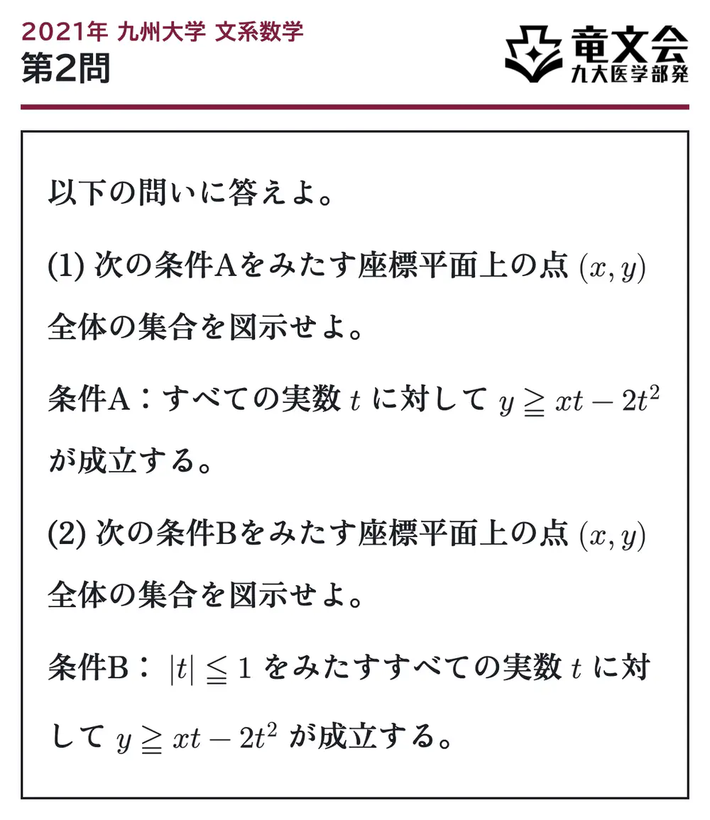 2021年九州大学文系数学 第2問 問題