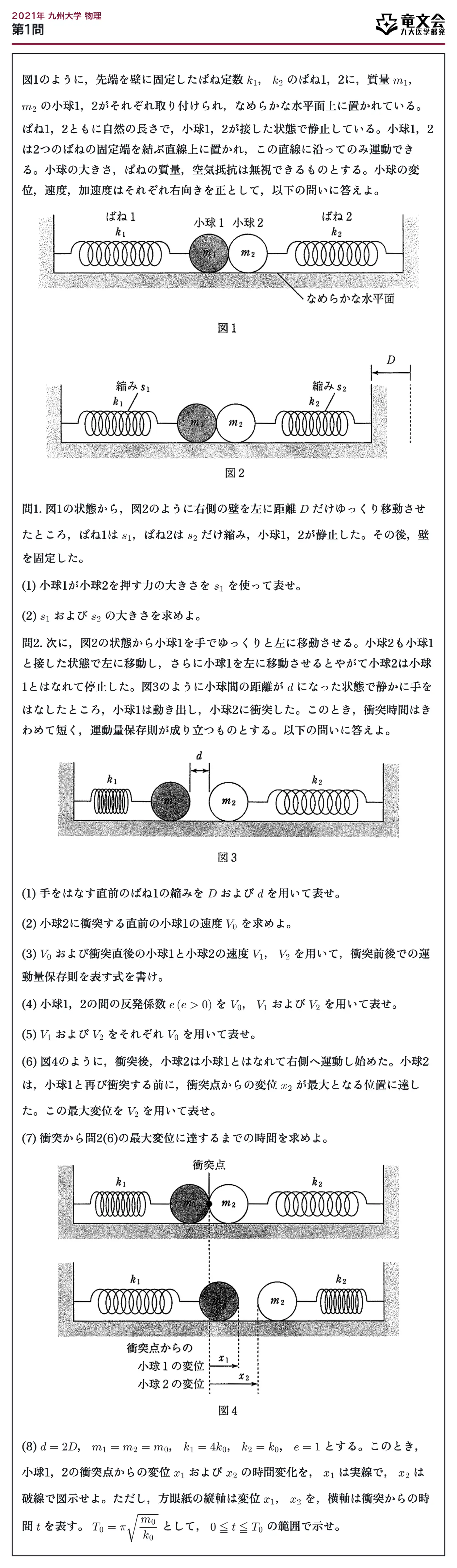 2021年九州大学物理 第1問 問題