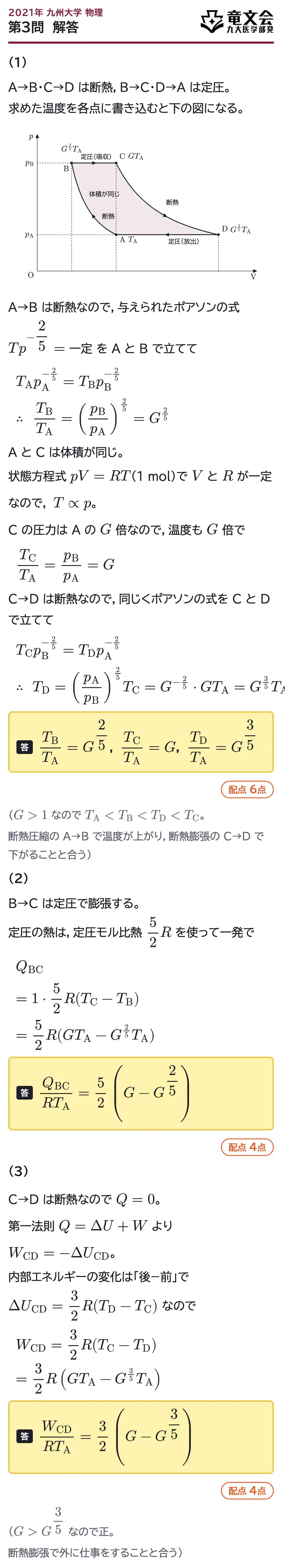 2021年九州大学物理 第3問 解答・解説
