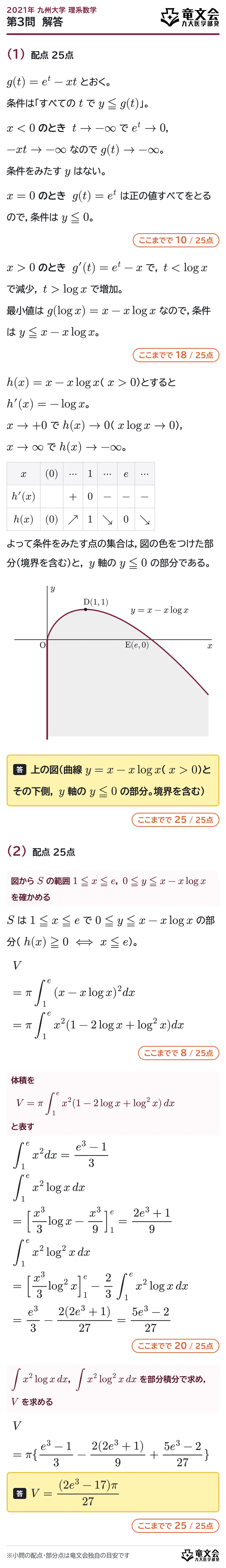 2021年九州大学理系数学 第3問 解答・解説