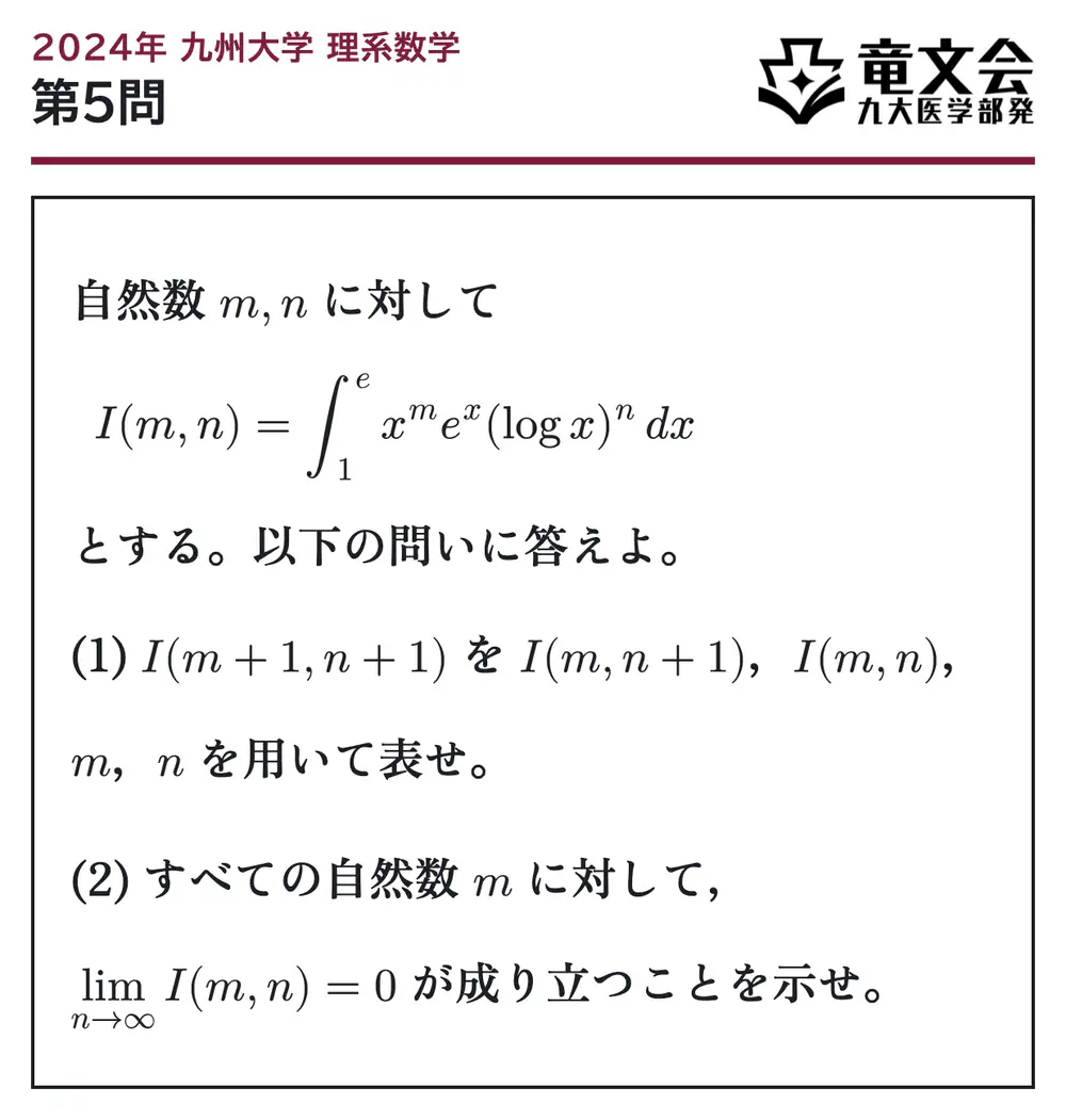 2024年九州大学理系数学 第5問 問題