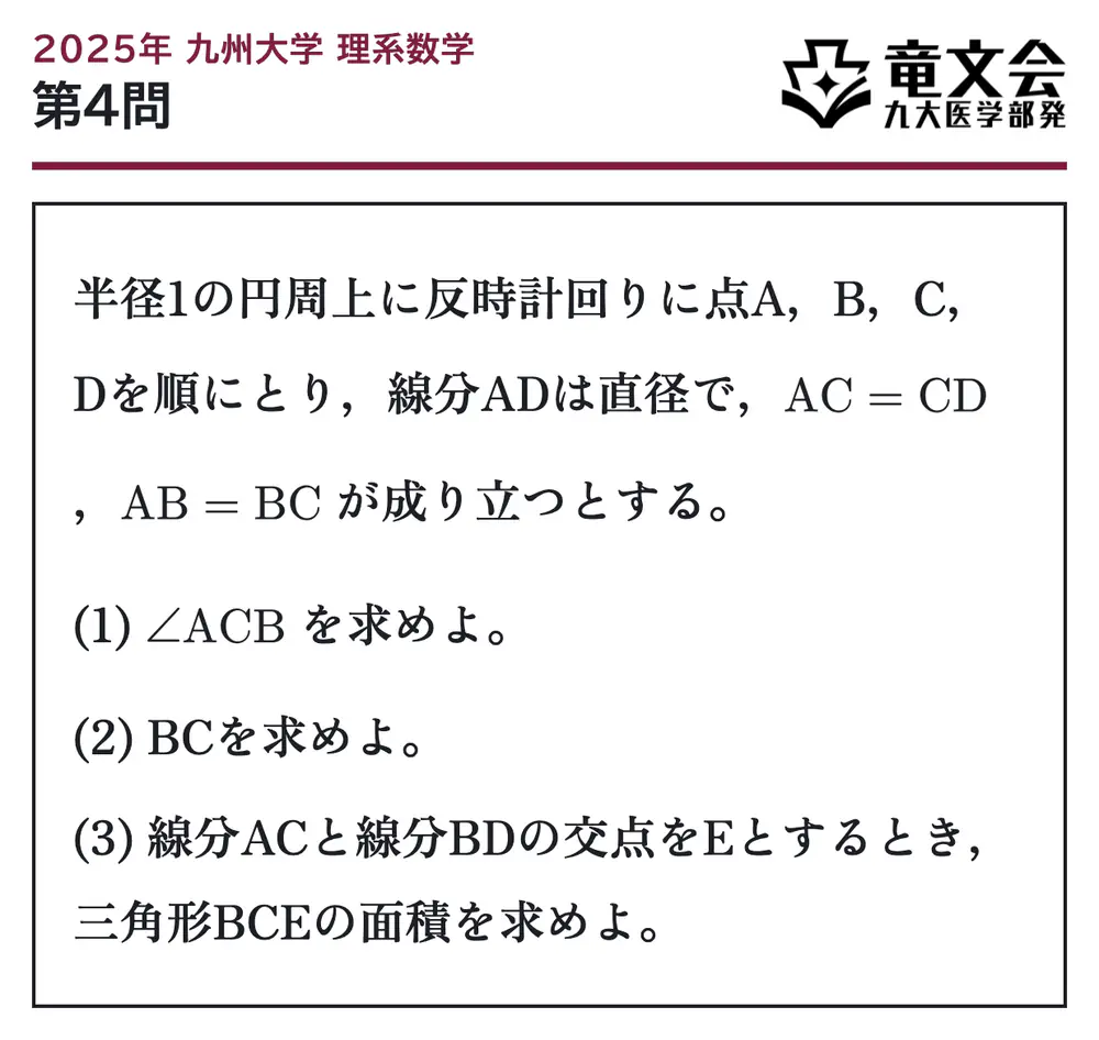 2025年九州大学理系数学 第4問 問題