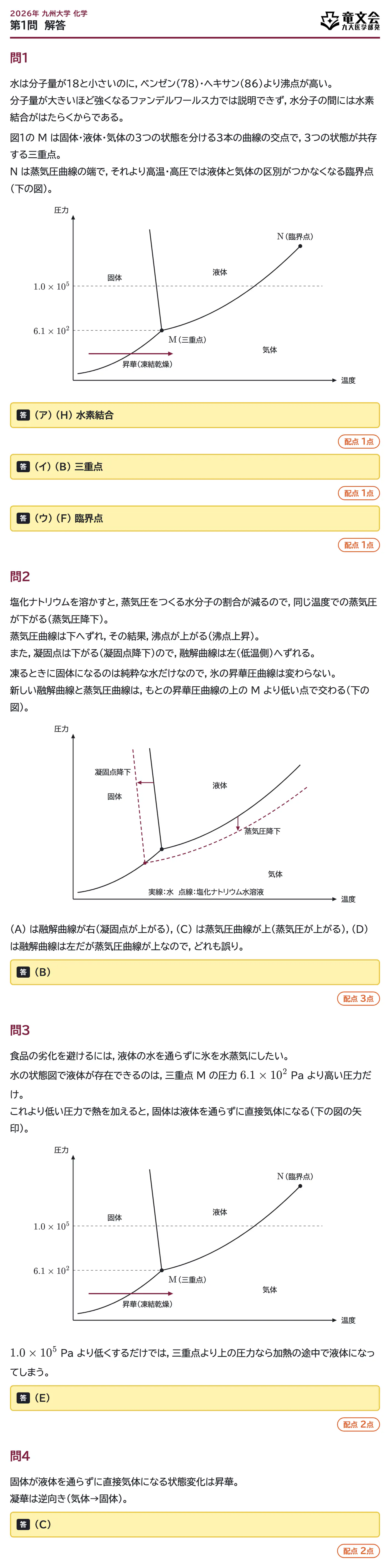 2026年九州大学化学 第1問 解答・解説