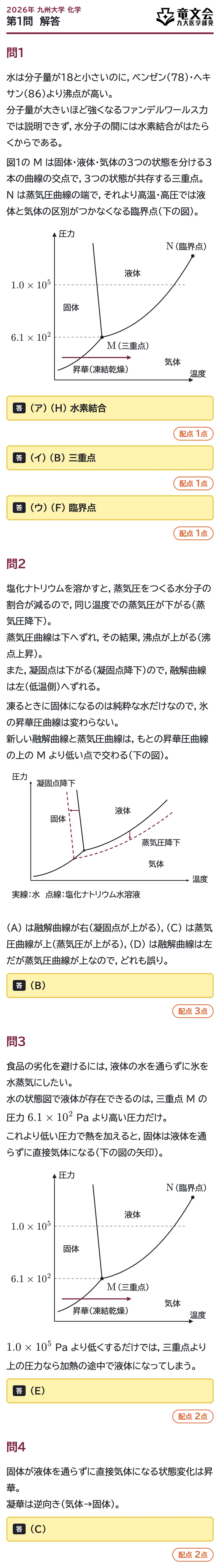 2026年九州大学化学 第1問 解答・解説